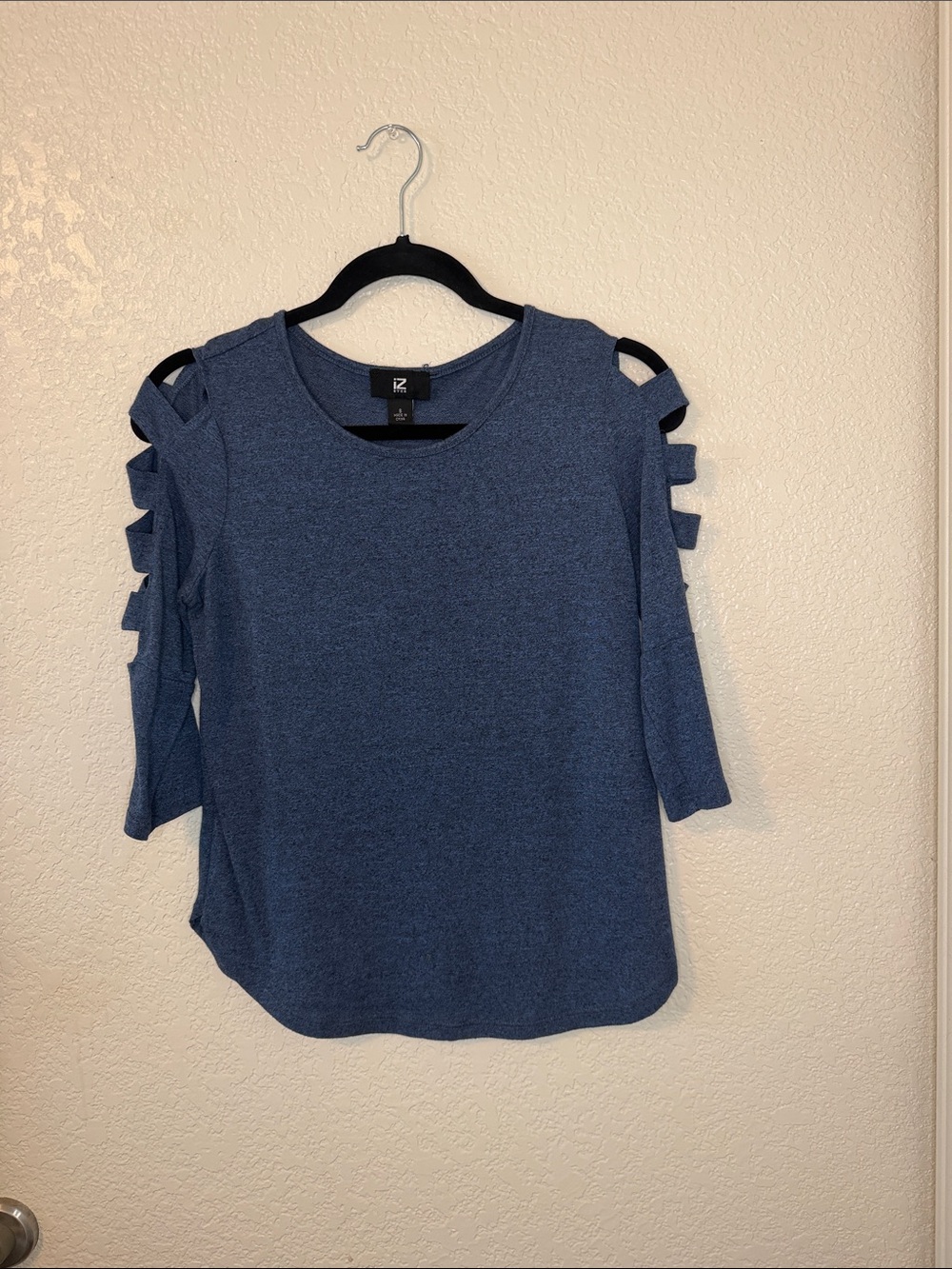Iz Byer Blue Cold-Shoulder Knit Top with Ladder Sleeve Straps